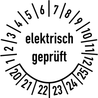 Prüfplakette elektrisch geprüft 35 mm ca. 250 Stück/Rolle Dokumentenfolie Grund weiß Text schwarz 2026-2031