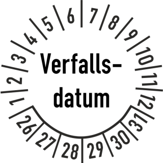 Prüfplakette Verfallsdatum in verschiedenen Variationen 35 mm ca. 250 Stück/Rolle Dokumentenfolie Grund weiß Text schwarz 25-30