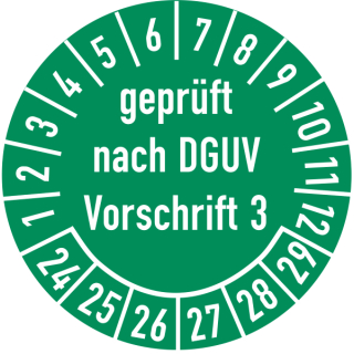 Pr&uuml;fplakette gepr&uuml;ft nach DGUV Vorschrift 3 in verschiedenen Variationen