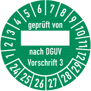 Prüfplakette geprüft nach DGUV Vorschrift 3 mit Unterstrich in verschiedenen Variationen