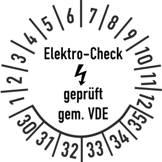 Prüfplakette Elektro-Check geprüft gem. VDE 35 mm ca. 250 Stück/Rolle Dokumentenfolie Grund weiß Text schwarz 2030-2035