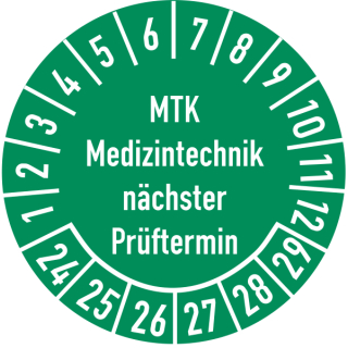 Pr&uuml;fplakette MTK Medizintechnik n&auml;chster Termin in verschiedenen Variationen