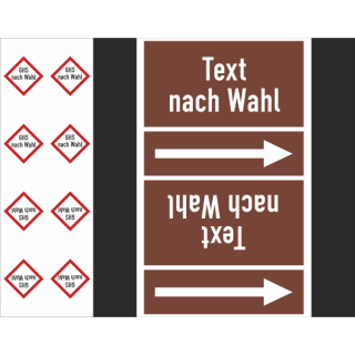 Rohrkennzeichnungsbänder für nicht brennbare Flüssigkeiten Text nach Wahl mit je zwei GHS Symbolen nach Wahl Ausf. A für Rohre über 50 mm Ø - 33 m Rollen ca. 160 mm Breite ätzend ätzend