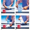 Rohrkennzeichnungsbänder für nicht brennbare Gase Text nach Wahl mit je zwei GHS Symbolen nach Wahl Ausf. A für Rohre über 50 mm Ø - 33 m Rollen ca. 160 mm Breite ätzend ätzend