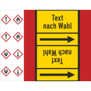 Rohrkennzeichnungsb&auml;nder f&uuml;r brennbare Gase Text nach Wahl mit je zwei GHS Symbolen nach Wahl