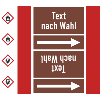 Rohrkennzeichnungsbänder für brennbare Flüssigkeiten Text nach Wahl mit je einem GHS Symbol nach Wahl