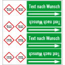 Rohrkennzeichnungsb&auml;nder nach DIN 2403 mit zwei GHS-Symbolen Text nach Wahl in verschiedenen Variationen