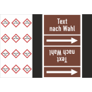 Rohrkennzeichnungsbänder für nicht brennbare Flüssigkeiten Text nach Wahl mit je drei GHS Symbolen nach Wahl Ausf. A für Rohre über 50 mm Ø - 33 m Rollen ca. 180 mm Breite ätzend ätzend ätzend