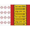 Rohrkennzeichnungsbänder für brennbare Gase Text nach Wahl mit je drei GHS Symbolen nach Wahl Ausf. B für Rohre unter 50 mm Ø - 33 m Rollen ca. 180 mm Breite gesundheitsschädlich gesundheitsschädlich gesundheitsschädlich