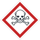 GHS Gefahrstoffetiketten giftig selbstklebend bestehend aus weißer selbstklebende Folie zu 500 Stk/Rolle erhältlich  100 x 100 mm