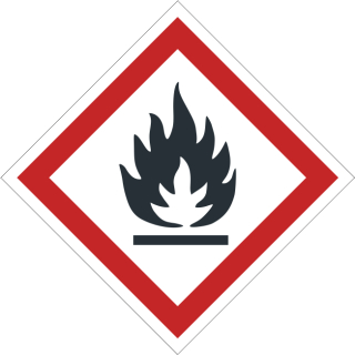 GHS Gefahrstoffetiketten Flamme selbstentzündlich selbstklebend bestehend aus weißer selbstklebende Folie zu 500 Stk/Rolle erhältlich  25 x 25 mm