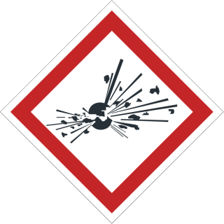GHS Gefahrstoffetiketten explosionsgefährlich bestehened aus einer selbstklebenden Folie mit transparenter Schutzabdeckung zu 500 Stk/Rolle erhältlich  25 x 25 mm