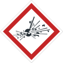 GHS Gefahrstoffetiketten explosionsgefährlich selbstklebend bestehend aus weißer selbstklebende Folie zu 500 Stk/Rolle erhältlich  100 x 100 mm