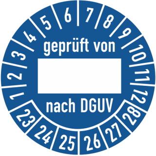 Prüfplakette geprüft von nach DGUV mit Unterstrich in verschiedenen Variationen