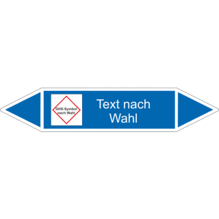 Rohrmarkierer nach DIN 2403 mit einem GHS/CLP Symbol Text nach Wahl - Selbstklebende Folie mit transparentem Schutzlaminat