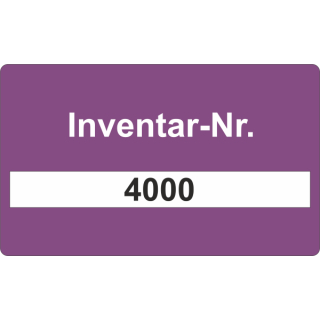Nummerierte Inventaretiketten 0001 - 0500 auf Rolle erhältlich 90 x 55 mm violett Selbstklebendes Papier mit der Nummerierung 0001 - 4000 (4.000 Stk/Rolle) absteigend
