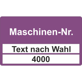 Fortlaufende nummerierte Etiketten zweizeilig Maschinen-Nr. auf Rolle erhältlich 90 x 55 mm violett Selbstklebendes Papier mit der Nummerierung 0001 - 4000 (4.000 Stk/Rolle) absteigend