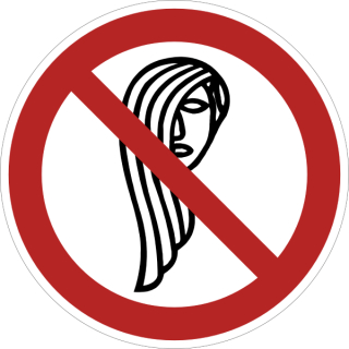 Rote Verbotsschilder Bedienung mit langen Haaren verboten in 200 mm Ø - 10 Stück/VE