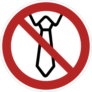 Selbstklebendes Verbotsschild aus einer hochwertigen Folie  mit transparenter Schutzabdeckung Bedienung mit Krawatte verboten in verschiedenen Variationen