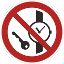 Rote Verbotsschilder Keine Metallteile oder Uhren...