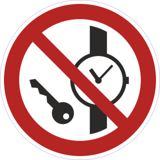 Rote Verbotsschilder - Keine Metallteile oder Uhren mitführen in 100 mm Ø - 20 Stück/VE