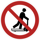 Rote Verbotsschilder Rollerfahrten auf Handhubwagen verboten