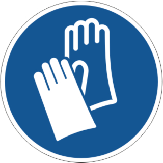 Blaue Gebotschsschilder Schutzhandschuhe benutzen in ausgestanzt rundem Format