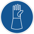 Gebotsschild Schutzhandschuhe mit Pulsschutz benutzen in...