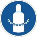 Gebotsschild Druckgasflasche durch Kette sichern in...