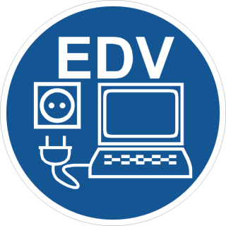 Blaue Gebotsschilder Unterbrechungsfreie Stromversorgung nur für EDV-Anlagen  30 mm ca. 285 Stück/Rolle