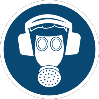 Blaue Gebotschsschilder Atem-und Gehörschutz benutzen in ausgestanzt rundem Format