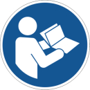 Blaue Gebotschsschilder Gebrauchsanweisung lesen in...