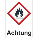 GHS Gefahrenstoffetiketten Achtung Flamme selbstentz&uuml;ndlich zu 1.000 Stk/Rolle sofort lieferbar