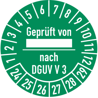Prüfplaketten geprüft von-nach DGUV V 3 in verschiedenen Variationen und Rollenware erhältlich