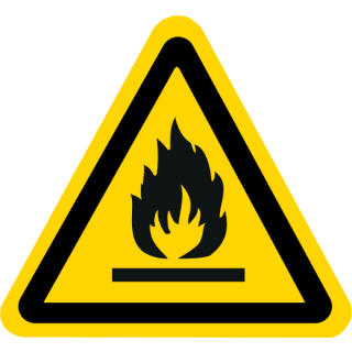 Gelbe Warnschilder für Warnhinweise vor feuergefährlichen Stoffen 25 mm Schenkellänge ca. 333 Stück/Rolle