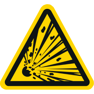 Gelbe Warnschilder für Warnhinweise vor explosionsgefährlichen Stoffen 25 mm Schenkellänge ca. 333 Stück/Rolle
