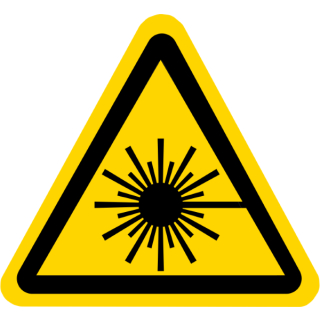 Gelbe Warnschilder für Warnhinweise vor Laserstrahlen 25 mm Schenkellänge ca. 333 Stück/Rolle