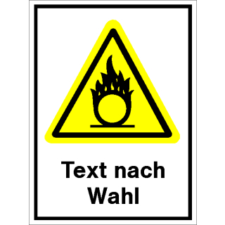 Gelbe Warnschilder für Warnhinweise vor brandfördernden Stoffen 210  x 297 mm Kombischild zum Stückpreis erhältlich