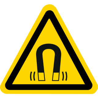 Gelbe Warnschilder für Warnhinweise vor magnetischem Feld