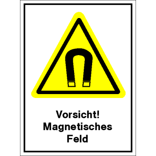Gelbe Warnschilder für Warnhinweise vor magnetischem Feld 210  x 297 mm Kombischild zum Stückpreis erhältlich