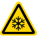 Gelbe Warnschilder für Warnhinweise vor Kälte