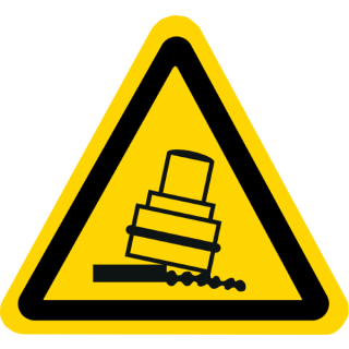 Gelbe Warnschilder für Warnhinweise vor Kippgefahr bei Walzen 25 mm Schenkellänge ca. 333 Stück/Rolle