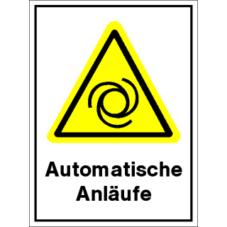 Gelbe Warnschilder für Warnhinweise vor automatischen Anläufen 210  x 297 mm Kombischild zum Stückpreis erhältlich