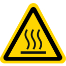 Gelbe Warnschilder für Warnhinweise vor heißen Oberflächen