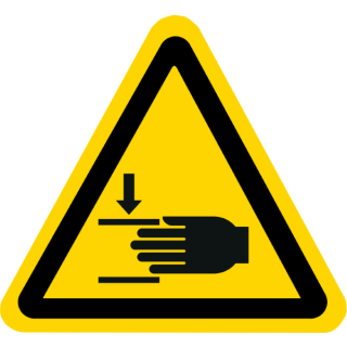 Gelbe Warnschilder für Warnhinweise vor Handverletzung