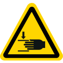 Gelbe Warnschilder für Warnhinweise vor Handverletzung 200 mm Schenkellänge zu 10 Stück/VE erhältlich