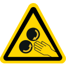 Gelbe Warnschilder für Warnhinweise vor rotierenden...