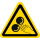 Gelbe Warnschilder für Warnhinweise vor rotierenden Walzen
