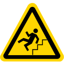 Gelbe Warnschilder für Warnhinweise vor Treppe