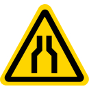 Gelbe Warnschilder für Warnhinweise vor Engstellen